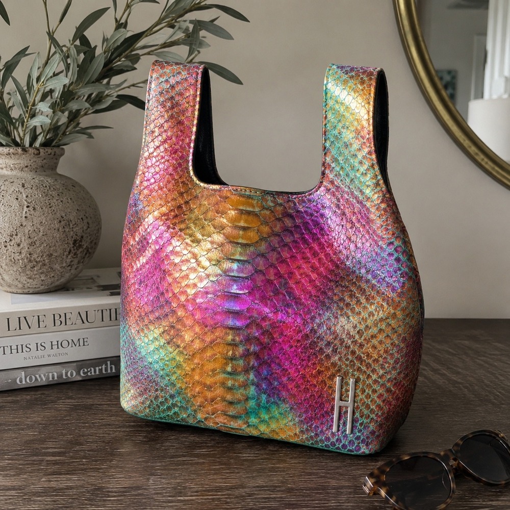 Hayward Rainbow Snakeskin Python Top Handle Bag Multicolor Luxury dopamine
